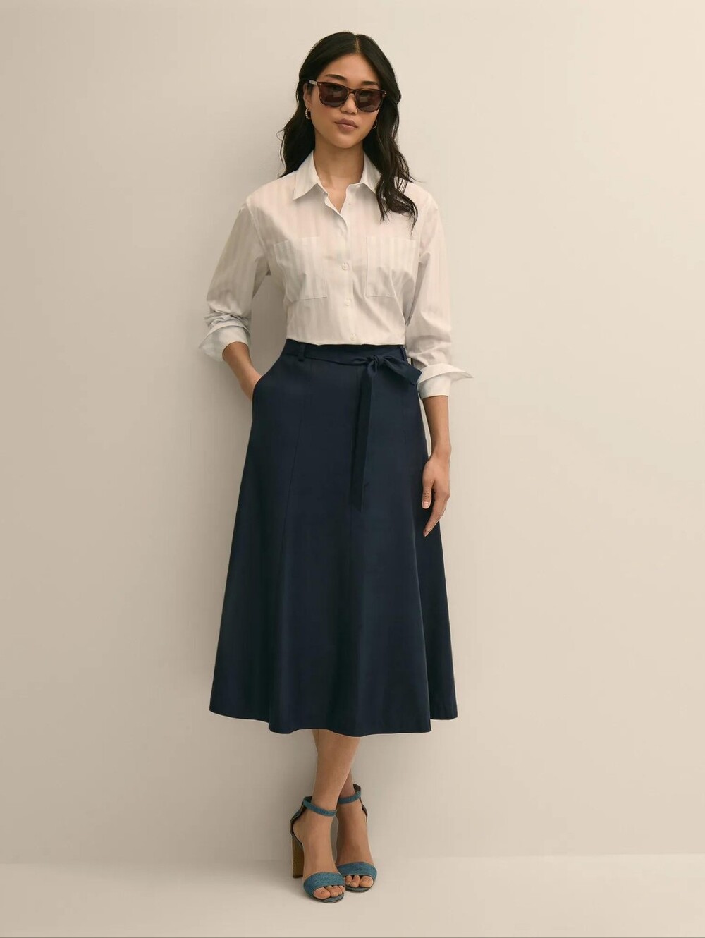 Brooks Brothers Linen-Blend Belted A-Line Skirt